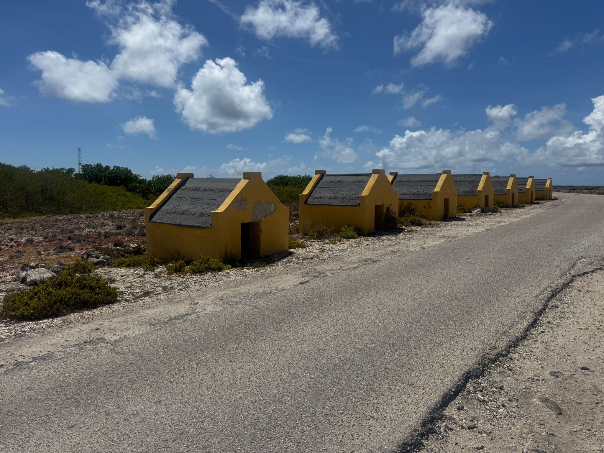 Yellow slave huts in Bonaire